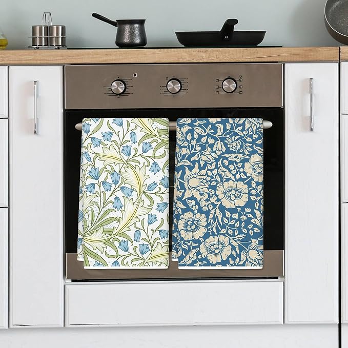 JarThenaAMCS William Morris Floral Kitchen Towel 18 x 28 Inch Wildflower Dishcloth Decorative Hand Drying Tea Towel for Baking Cooking Cleaning Party Supplies, 6Pcs