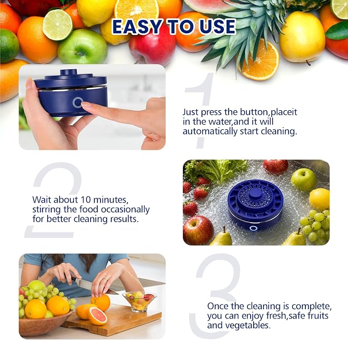 Fruit and Vegetable Washer Purifier, IPX7 Waterproof Wireless Produce Cleaner with OH-ion Disinfection Technology, Removes Wax, Pesticides for Cleaning Fruits, Vegetables, Grains, Rice, and Seafood