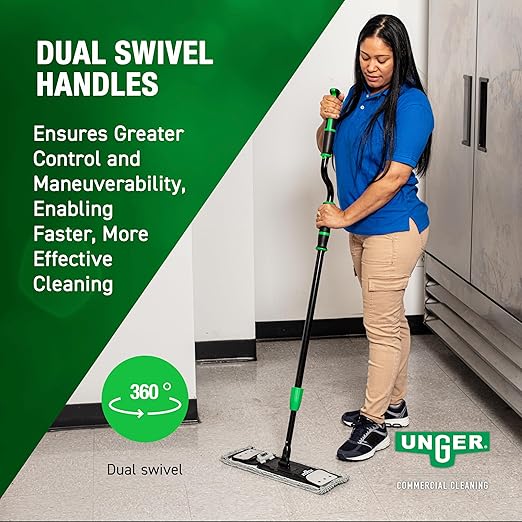 Unger Commercial Excella 18" Offset Starter Cleaning Kit - Ergonomic Floor Mop with Height Adjustable Pole and Refillable Dispensing Bottle - EFHC1