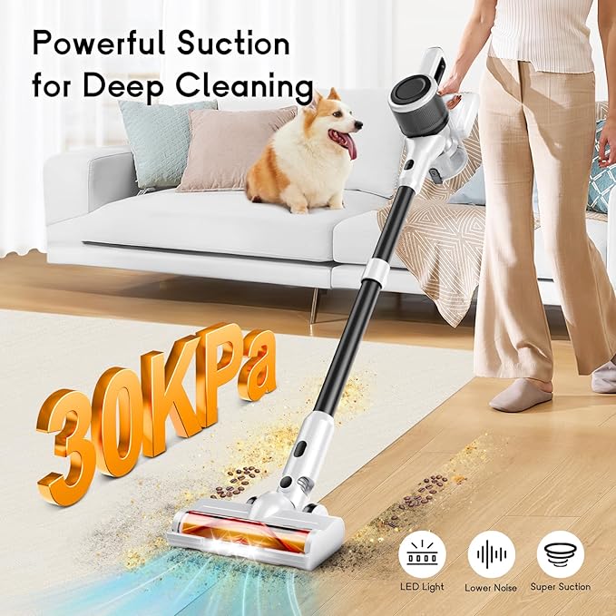 BSNAW Cordless Vacuum Cleaner, 8-in-1 Lightweight Stick Vacuum 45Min Runtime, Anti-Tangle Vacuum with Rechargeable Battery for Hardwood Floors, Carpet, Pet Hair, Under Furniture Cleaning, N5