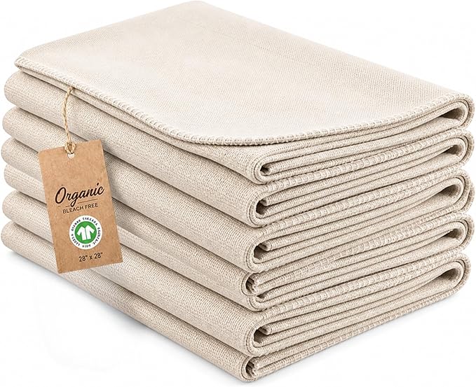 Flour Sack Towels for Bread Dough Proofing – Unbleached, Thick Cotton Baking Cloth for Baguettes, Ciabatta, Pastry – Reusable, 28"x28", 6-Pack