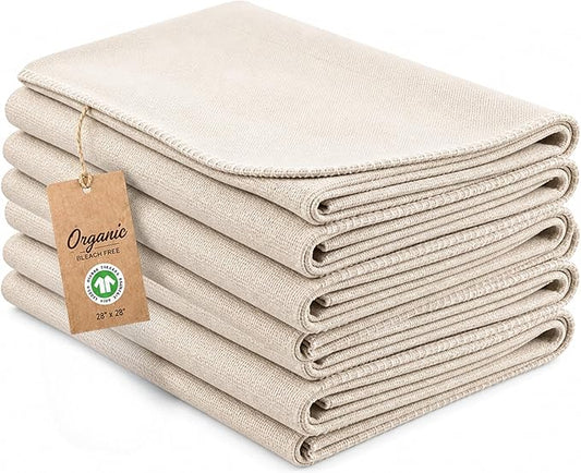 Flour Sack Towels for Bread Dough Proofing – Unbleached, Thick Cotton Baking Cloth for Baguettes, Ciabatta, Pastry – Reusable, 28"x28", 6-Pack