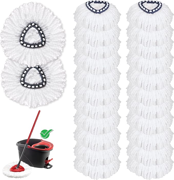 KLEEN HANDLER Microfiber Spin Mop Replacement Head Refills Compatible with O-Cedar EasyWring 1 Tank System, White, L (24-Pack)