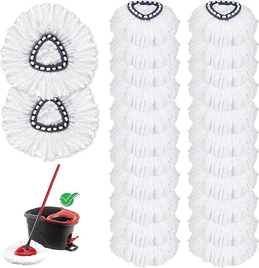 KLEEN HANDLER Microfiber Spin Mop Replacement Head Refills Compatible with O-Cedar EasyWring 1 Tank System, White, L (24-Pack)