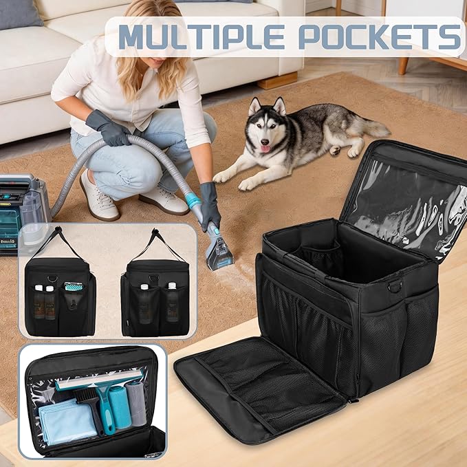 Carrying Case Compatible with Shark Stain Striker, Carpet Cleaner Bag Fits Shark Upholstery Cleaner, Storage Bag with Multiple Pockets for Attachments, Black
