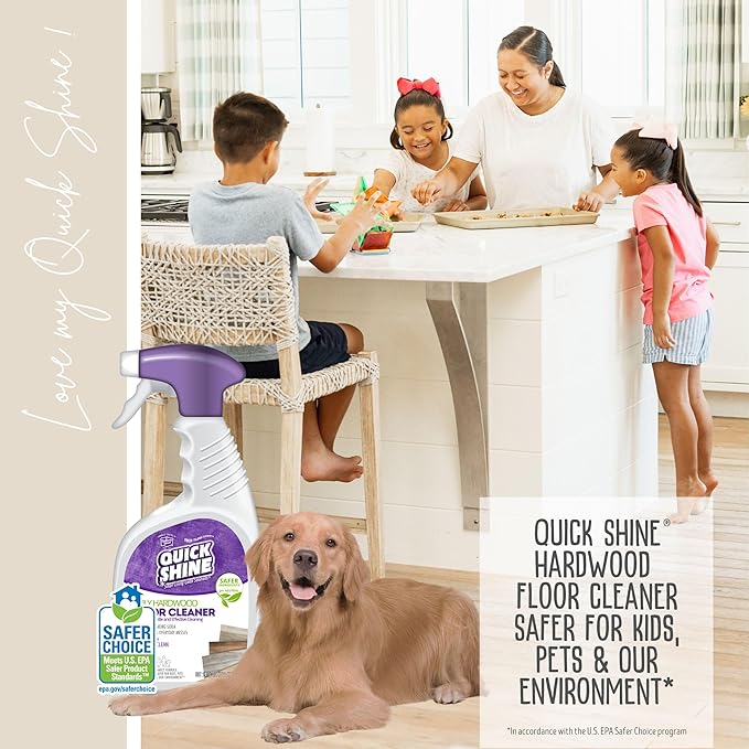 Quick Shine Hardwood Floor Cleaner Daily Care 24oz, 6Pk | Naturally Cleans Dirt & Scuff Marks | Dirt Dissolving, Streak Free, No Rinse & Ready to Use | Spray, Wipe, Done! | Safer Choice Cleaner