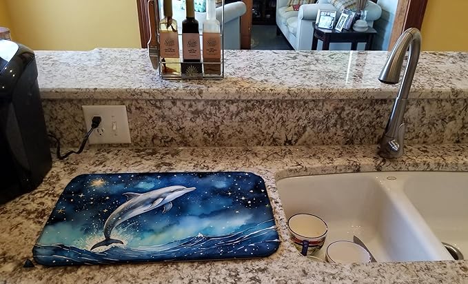 Caroline's Treasures Dolphin in a Starry Sea Dish Drying Mat Absorbent Dish Drying Mat Pad for Kitchen Counter Dish Drainer Mat for Countertop, 14 x 21", Multicolor