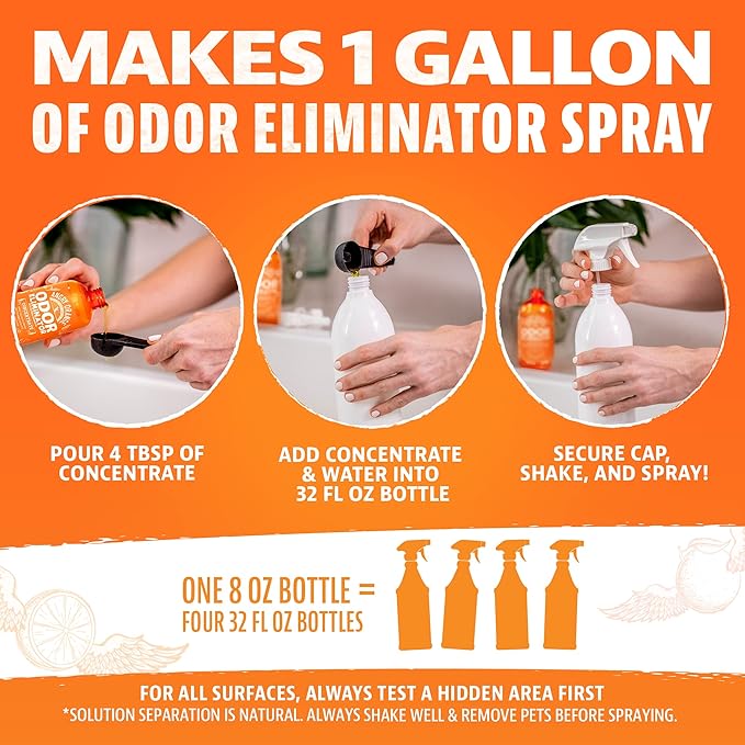ANGRY ORANGE Air Freshener & Pet Odor Eliminator – 8 oz Concentrate (Makes 128 oz) + 6 oz Air Freshener