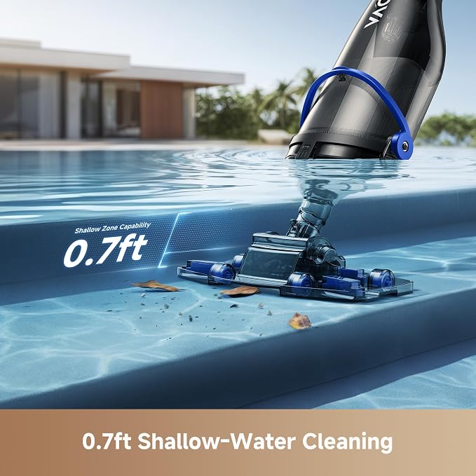MOVA Handler V10 Cordless Pool Vacuum, 18.5 GPM Suction, Transparent Suction Head & 5.9ft Telescopic Pole and Skimmer Net, 60min Runtime, Handheld Rechargeable Pool Cleaner for All Pool Types, IPX8