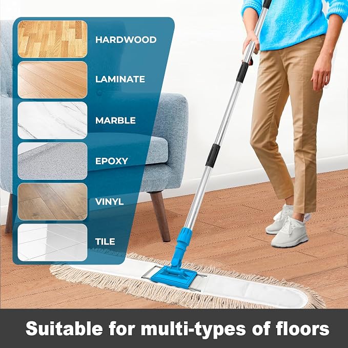 ARTIPOLY 41” Commercial Dust Mop for Floor Cleaning, Industrial Dry Mop with Heavy Duty Long Handle, Large Cotton Reusable mop Head, for Cleaning Office Garage Hardwood Warehouse Factory Mall