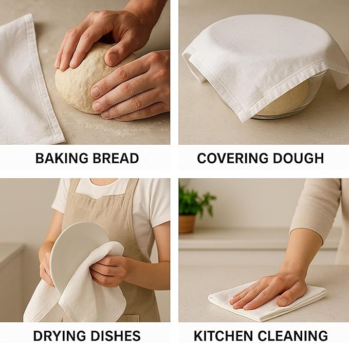 Flour Sack Towels | Tea Towel for Crafts | Kitchen | Dish | Cotton Blank Towel for Embroidery | Baking Bread Proofing Linen Cover | Thick Absorbent Quick Dry | 2 Pack 28"x28" Natural