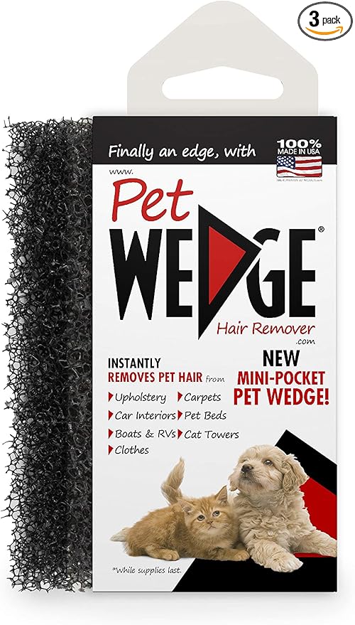 Mini-Pocket Pet Wedge® Hair Remover 3 Pack- Can Instantly Remove pet Hair from Clothes and Other Hard to Reach Areas.