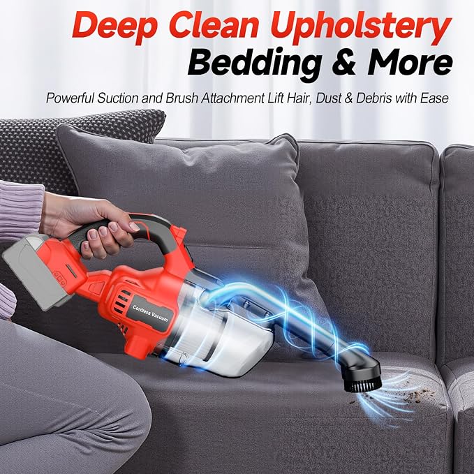 Cordless Handheld Vacuum Cleaner Compatible with Milwaukee 18V Battery (Tool Only, No Battery), 16000Pa Portable Vacuum with 2 HEPA Filters & 4 Attachments for Car, Home, Garage Cleaning