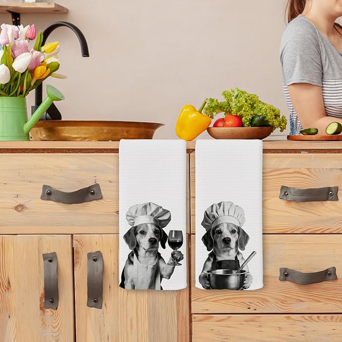 Funny Chef Beagle Kitchen Towels Set of 2, Beagle Dog Gifts for Women Dish Tea Towels for Kitchen, Dog Mom Lovers Owner Gifts Decorative Hand Towel, 16x24 Inch