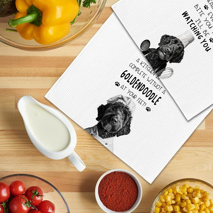 Funny Chef Goldendoodle Dog Kitchen Towels 16x24 Inch Set of 2 | Goldendoodle Lovers Gifts for Women Men Dish Tea Towels for Kitchen, Dog Lover Mom Dad Owner Gifts Decorative Hand Towel