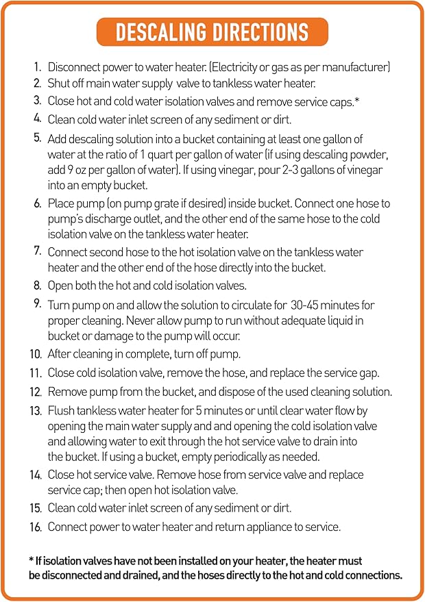 Chromex Tankless Water Heater Flush Kit with Concentrated Vinegar, Dilutes to 4 Gallons and 1/6HP Extra Strength Pump