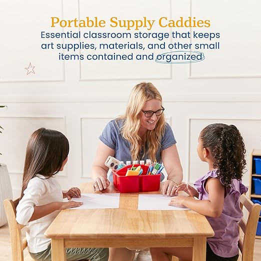 ECR4Kids 3-Compartment Small Plastic Caddy, Multipurpose Organization, Primary, 6-Pack