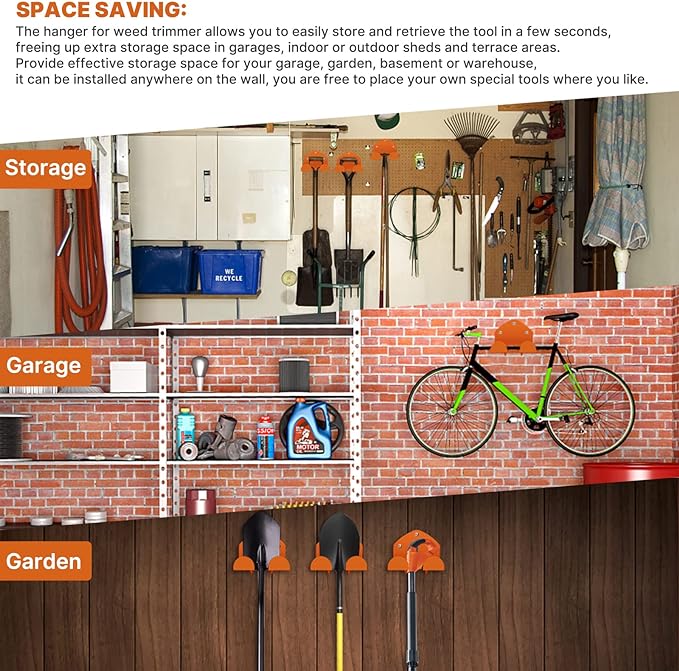 FLEXI RODS Garage Organization Weed Eater Holder Shed Organizer, Trimmer Rack Garden Power Tool Hanger for Grass Lawn Mower, 2 Pack