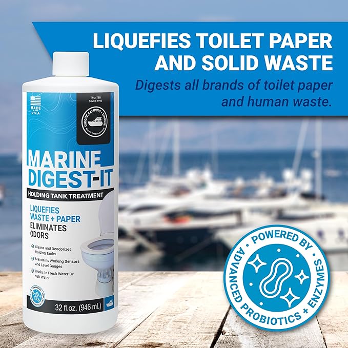 Unique Marine Digest-It Boat Toilet Treatment, Tank Deodorizer, Toilet Smell Eliminator Breaks Down Waste - 16 Liquid Treatments (32 oz.) Packaging May Vary