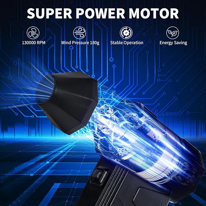 Compressed Air Duster Electric Duster- 130000RPM Super Power Electric Cleaner Kit with Adjustable, Mini Rechargeable Cordless Jet Dry Blower Air Blower for Keyboard, PC, Car Cleaning, Gifts for Men