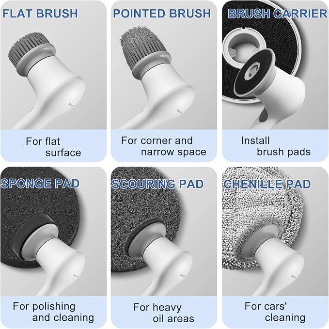 Mecity Electric Spin Scrubber with 5 Replaceable Brush Heads Rechargeable Shower Scrubber Cordless Motorized Scrubber Household Cleaning Brush for Bathtub, Cars, Tile Floor, Kitchen, Window, Wall