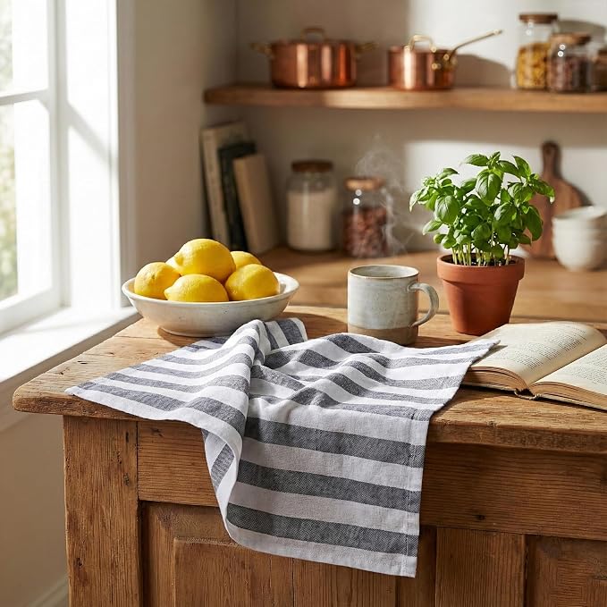 Marubhumi Premium Cotton Kitchen Dish Towels, 10-Pack – Ultra Absorbent & Lint-Free Kitchen Dish Towels – Large 45x70 cm – Modern Gray & White Hand Towels for Cooking, Drying, and Cleaning