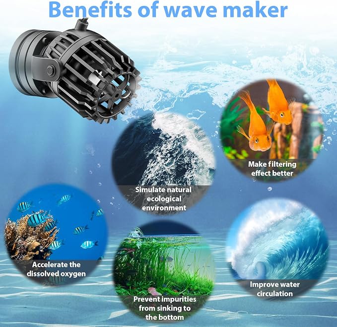 Aquarium Wave Maker Adjustable with Controller Strong Magnetic Suction Base DC Powerhead for Fresh Salty Water Saltwater Tank Aquarium Water Circulation Pump for 65-130 Gallon Fish Tanks (23W/2100GPH)