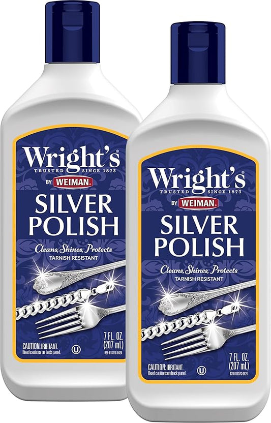 Wright's Silver Cleaner and Polish - 7 Ounce (2 Pack) Ammonia-Free - Use on Silver, Jewelry, Antique Silver