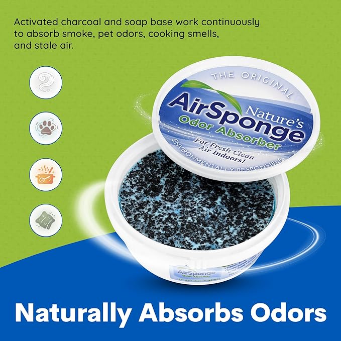 Nature’s Air Sponge Odor Absorber - 6-Pack, 1/2 lb Each - Activated Charcoal Deodorizer for Home, Office & Car, Absorbs Pollutants & Odors up to 300 Sq Ft