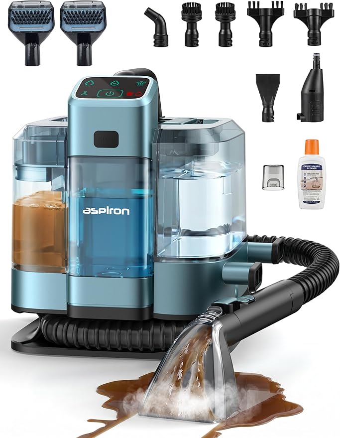 Steam Carpet Cleaner Machine with Hot/Cold Water & Steam Wash, Multifunctional Spot Cleaner, 20Kpa Powerful Suction, 300 ML Cleaning Solution for Carpet, Upholstery, Sofa, Pet Stains, Car