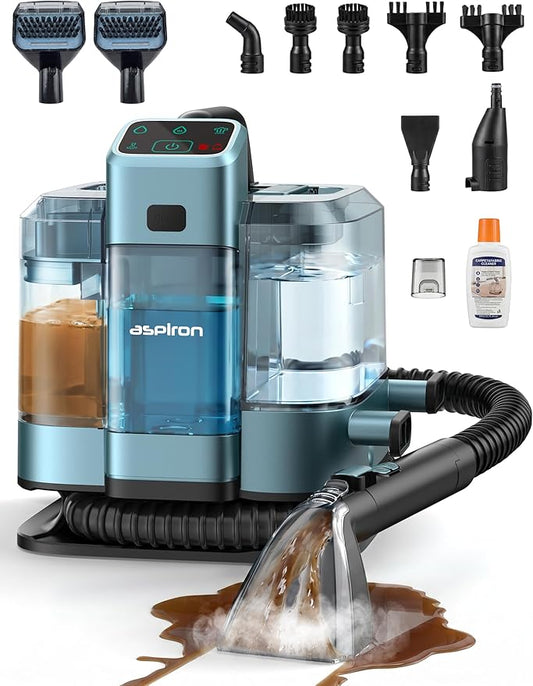 Steam Carpet Cleaner Machine with Hot/Cold Water & Steam Wash, Multifunctional Spot Cleaner, 20Kpa Powerful Suction, 300 ML Cleaning Solution for Carpet, Upholstery, Sofa, Pet Stains, Car