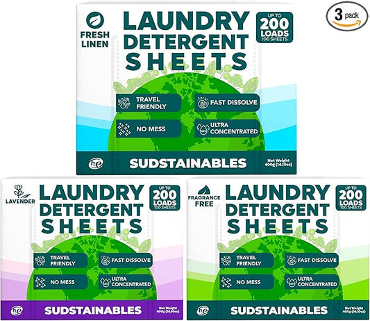 Fresh Linen, Lavender, and Unscented bundle 100 Sheet Laundry Detergent Sheets