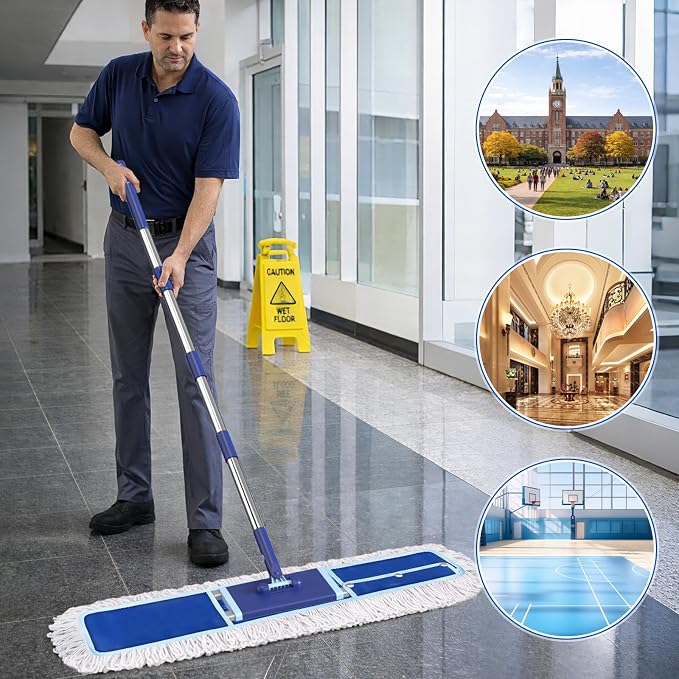 36" Dust Mop Replacement Pad: 2 Pack | Fit 36" Commercial Dust Mop/Broom, Durable Thick Washable Cotton, Dry Mop Head, For Hardwood Tile Schools Offices Industrial