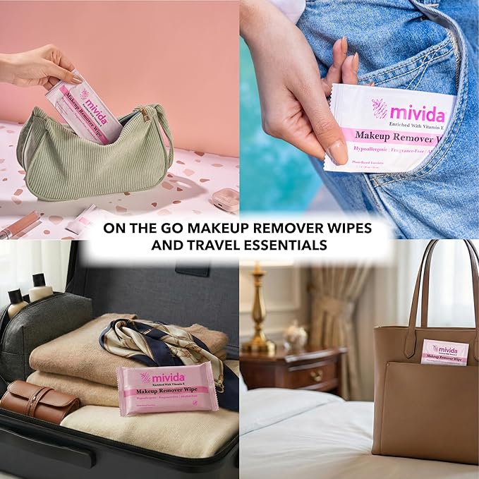 mivida 1400 Count Hypoallergenic Bulk Makeup Wipes Individually Wrapped with Vitamin E, Dermatologist Tested Plant-Based, Alcohol Free, Fragrance Free face Wipes Bulk Hotel, Airbnb, Vacation Rental