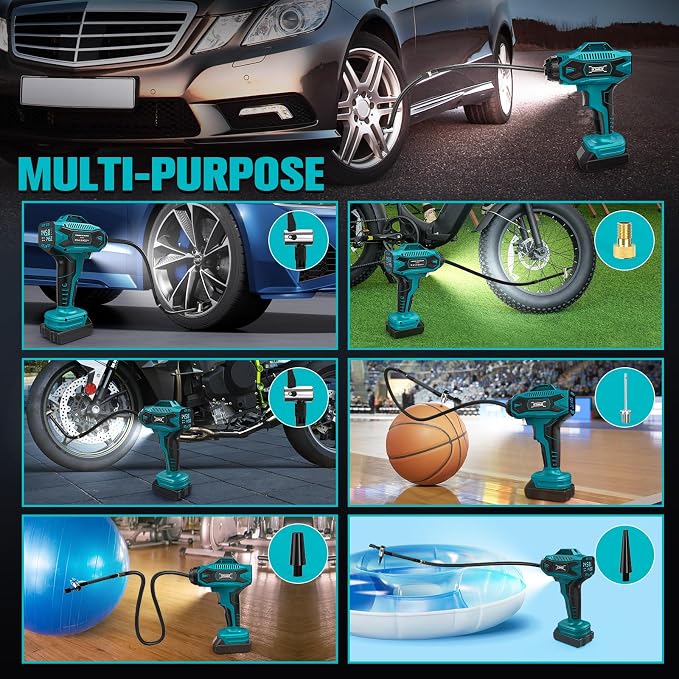 DIYtoolifz Cordless Tire Inflator Air Compressor Compatible with Makita 18V Battery, 160PSI Portable Air Pump with Digital Pressure Gauge, Fast Inflation for Cars, Motorcycles, Bikes (Tool Only)
