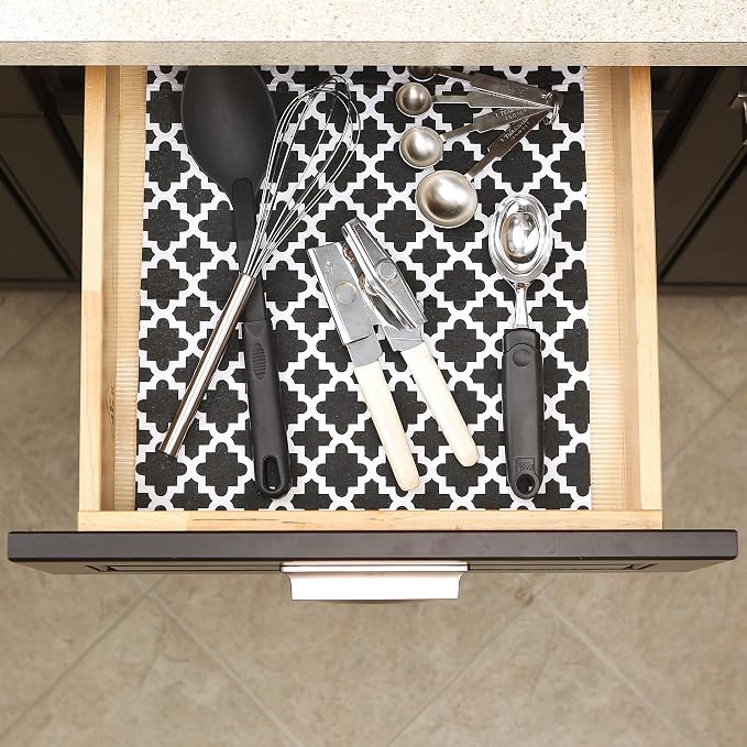 DII Fridge Liner Collection Non-Adhesive, Cut to Fit, 12x24, Black Lattice, 6 Piece