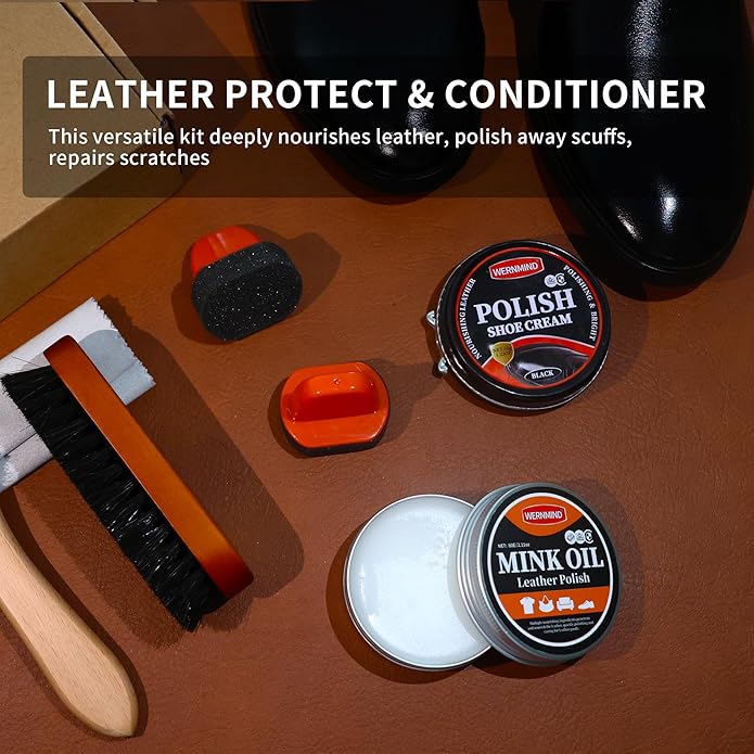 Black Shoe Polish Kit Brown Neutral White Mink Oil Leather Boot Shoe Shine Kit Conditioner Care Cream Clearner Set