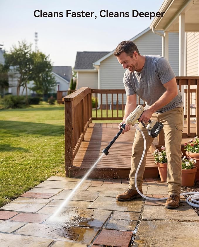 TaskStar Portable Cordless 1250PSI High Pressure Power Washer | 2X 4.0Ah Batteries, Brushless Motor, 2 Power Modes, 6-in-1 Spray Nozzle, 26FT Extended Hose for Car, Garden, Outdoor Cleaning