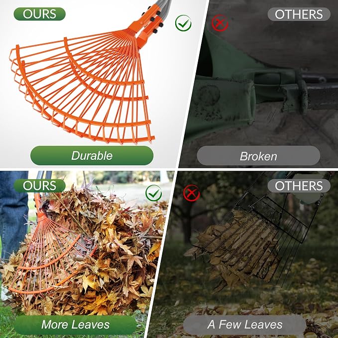 Leaf Grabber Rake with Long Handles, Leaf Collector Pickup Rake for Yard Cleanup, No Bending Garden Rake for Leaves, Grass Clippings, Pine Needles and Lawn Debris