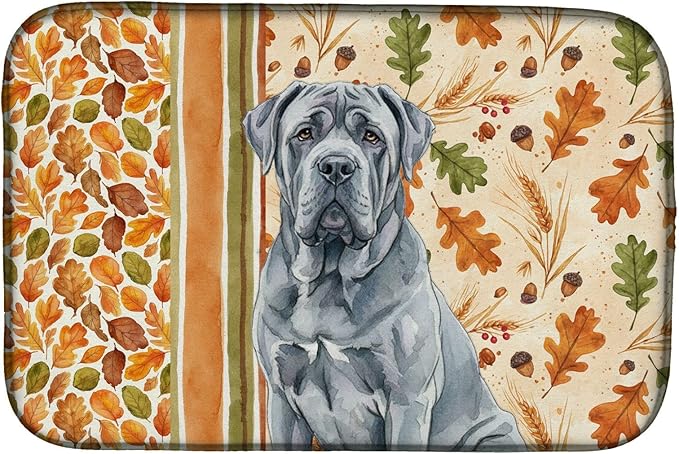 Caroline's Treasures Blue Neapolitan Mastiff Heirloom Fall Dish Drying Mat Absorbent Dish Drying Mat Pad for Kitchen Counter Dish Drainer Mat for Countertop, 14 x 21", Multicolor