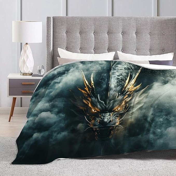 Tijuboni Chinese Dragon Throw Blanket Black Dragon Gifts for Men Women Girls Boys Kids Adults Soft Flannel Fleece Blanket for Couch Sofa Bed Home Decor 40"x50"