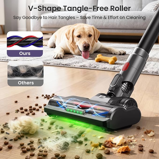 Xlife Cordless Vacuum Cleaner 45KPa 550W for Pet Hair & Multi-Surface Greenlight Reveal Dust 7-Stage HEPA Filter Long Runtime Anti-Tangle Roller Adjustable Stick Lightweight