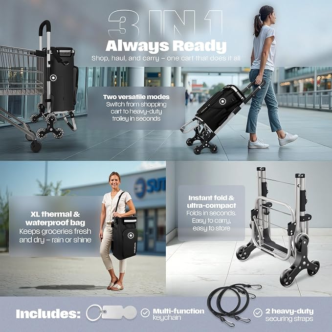 Folding Cart With Wheels Waterproof 88 lb, Phone Support & Elastic Ropes for Grocery Shopping – Grocery Cart On Wheels Foldable - Carts With Wheels For Groceries, Shopping Carts For Groceries Foldable