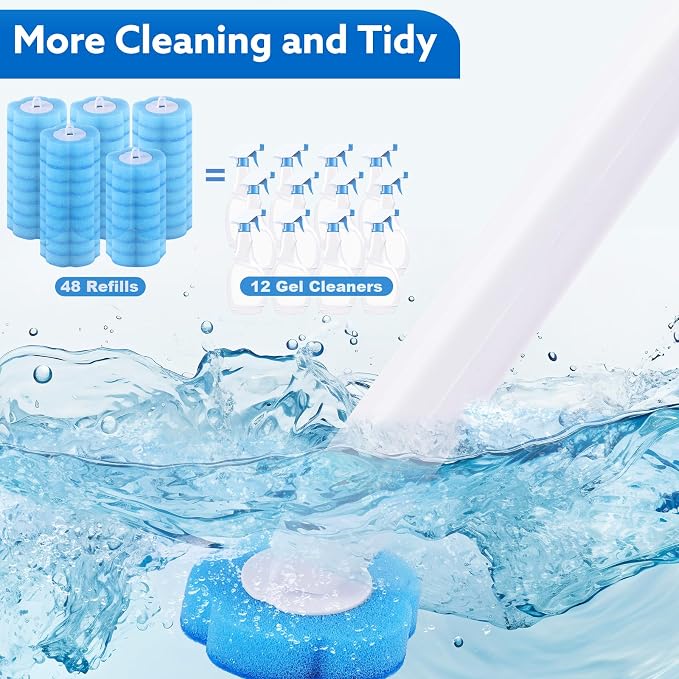 wlich Disposable Toilet Brush with 48 Refills, Bowl Toilet Brush with Wall Mounted Holder, Toilet Bowl Brush Set with Wand and Storage Box for Bathroom Cleaning