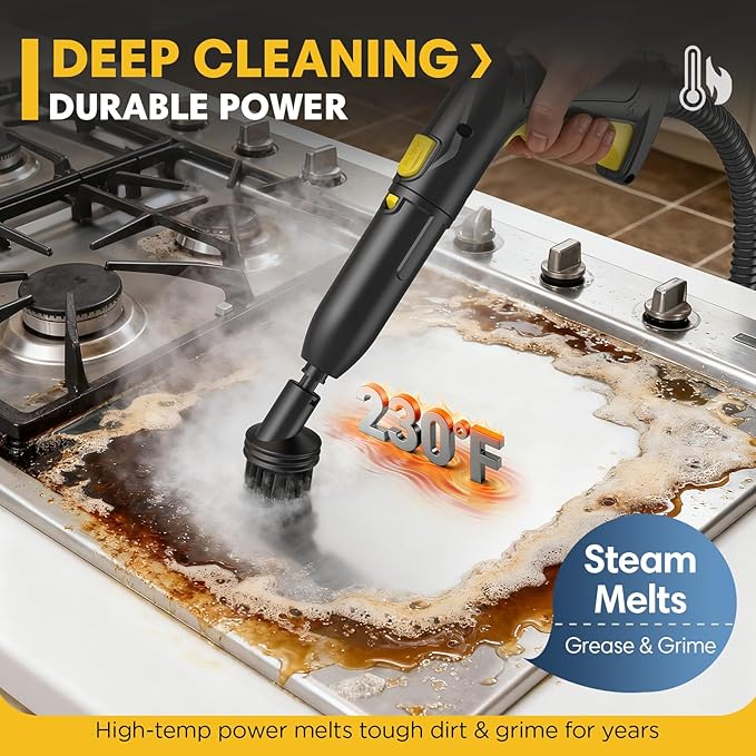 Heavy Duty Steam Cleaner, 1500W High-Temperature Mop with 26 Accessories, 1.4L Portable Tank, Chemical-Free Cleaning for Floors, Tiles, Cars & More, Child Lock for Safety, Easy Operation（Yellow)