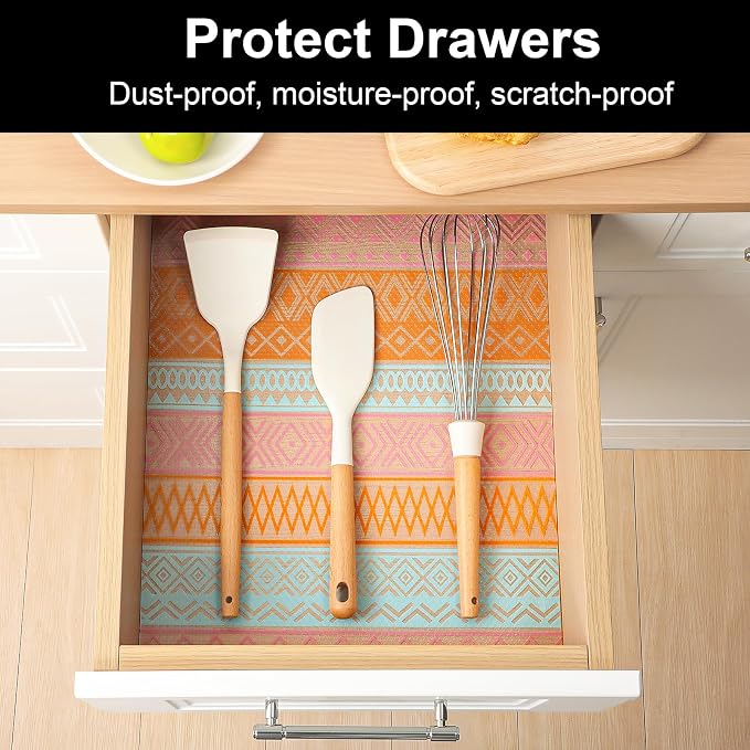 Cooyes Drawer and Shelf Liner, Non-Adhesive Shelf Liners for Kitchen Cabinets, Thick Strong Grip Mats for Desk, Shelves, Bathroom Drawers, Fridge, Cabinet Protection（17.5" W x 197" L）