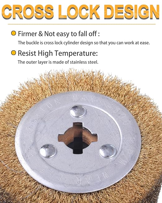 4.7" x 4" Copper Plated Steel Wire Brush Drum Surface Conditioning Tool, Drawing Wheel Wire Wheel Burnishing Tool for Metal Surface Polishing Grinding Removing Rust-3/4 Quad Keyway