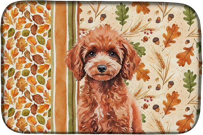 Caroline's Treasures Miniature Red Poodle Heirloom Fall Dish Drying Mat Absorbent Dish Drying Mat Pad for Kitchen Counter Dish Drainer Mat for Countertop, 14 x 21", Multicolor