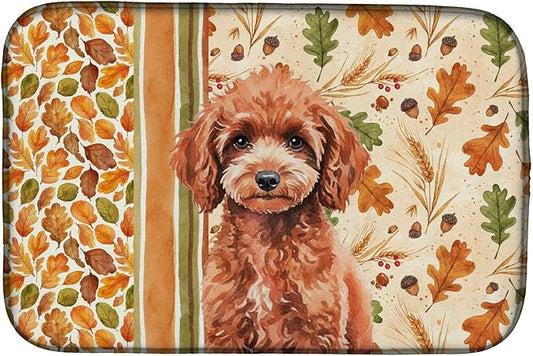 Caroline's Treasures Miniature Red Poodle Heirloom Fall Dish Drying Mat Absorbent Dish Drying Mat Pad for Kitchen Counter Dish Drainer Mat for Countertop, 14 x 21", Multicolor