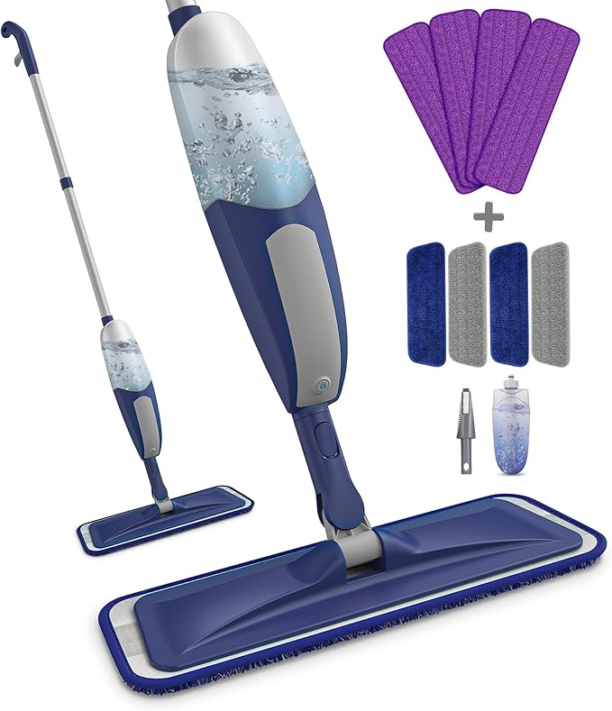 Spray Mops for Floor Cleaning - BPAWA Microfiber Floor Mop Flat Wet Mop Dry Dust Mop for Hardwood Laminate Wood Tile Vinyl Kitchen Bathroom Floors with 8 Washable Pads Reusable 550ML Refillable Bottle